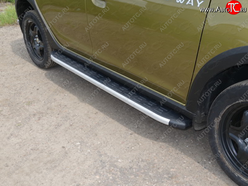 20 599 р. Пороги алюминиевые с пластиковой накладкой ТСС Тюнинг  Renault Sandero Stepway  (B8) (2014-2018) дорестайлинг (серые)  с доставкой в г. Керчь