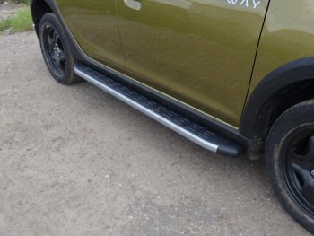 Пороги алюминиевые с пластиковой накладкой ТСС Тюнинг Renault Sandero Stepway  (B8) (2014-2018) дорестайлинг (карбон серебро)