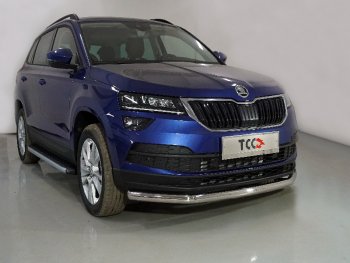 Защита переднего бампера нижняя d60,3 мм ТСС Тюнинг Skoda Karoq NU7 рестайлинг (2020-2025) (нержавейка)