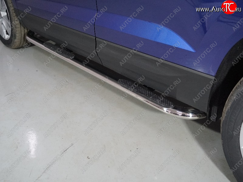 31 399 р. Пороги овальные гнутые с накладкой 75х42 мм ТСС Тюнинг  Skoda Karoq  NU7 (2020-2025) рестайлинг (серые)  с доставкой в г. Керчь