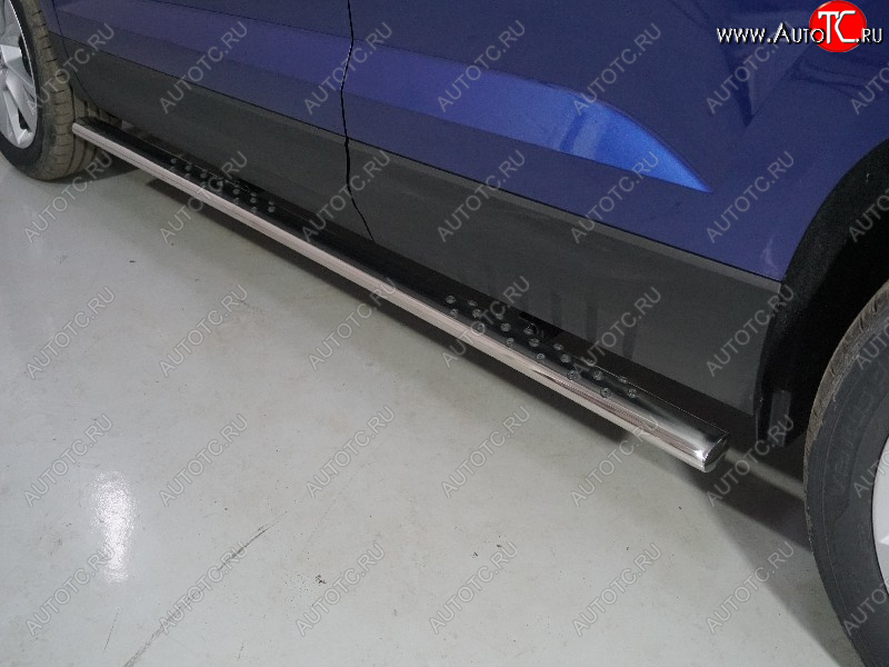 31 399 р. Пороги овальные с проступью 75х42 мм ТСС Тюнинг  Skoda Karoq  NU7 (2020-2025) рестайлинг (серые)  с доставкой в г. Керчь