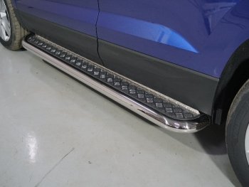 Пороги с площадкой 60,3 мм ТСС Тюнинг Skoda Karoq  NU7 (2020-2025) рестайлинг (серые)