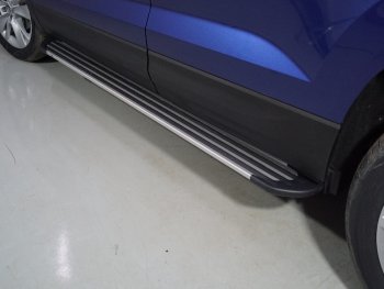 Пороги алюминиевые Slim Line ТСС Тюнинг Skoda Karoq  NU7 (2020-2025) рестайлинг (Silver)