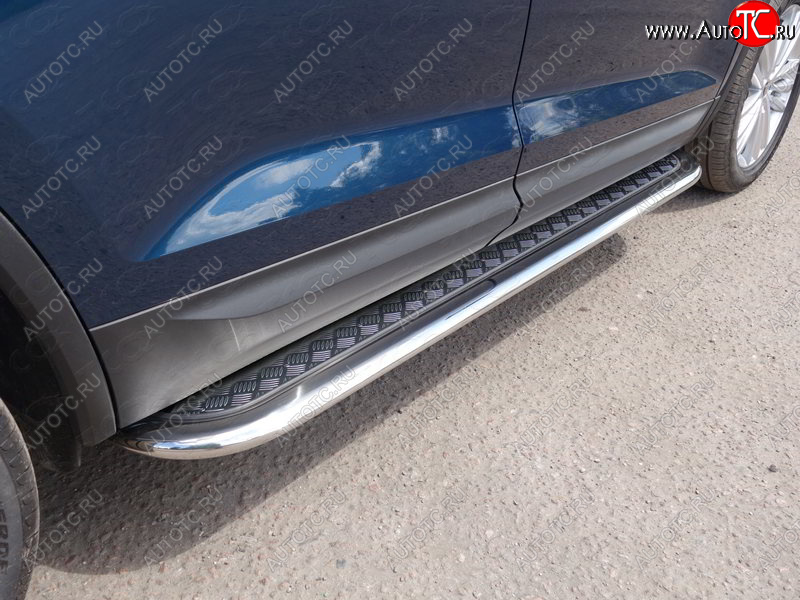 37 649 р. Пороги с площадкой 75х42 мм ТСС Тюнинг Skoda Karoq NU7 дорестайлинг (2017-2021) (серые)  с доставкой в г. Керчь