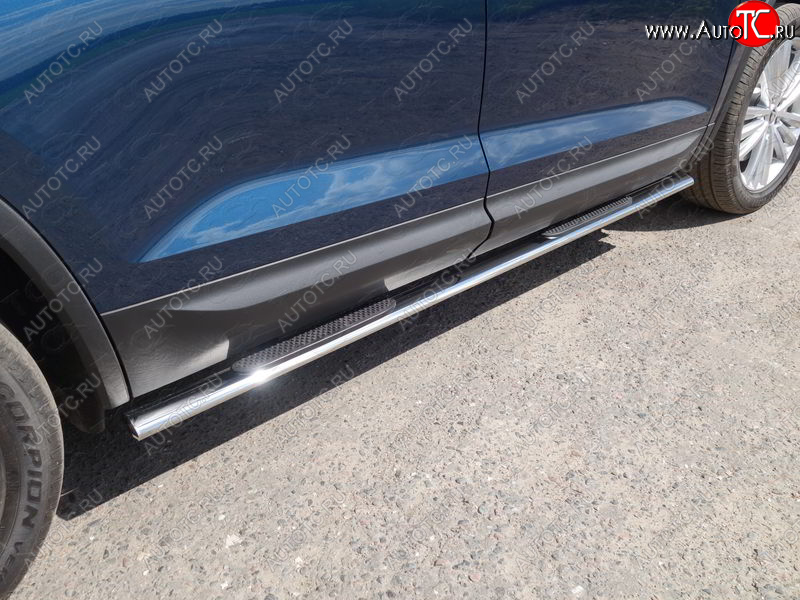 29 749 р. Пороги овальные с накладкой 75х42 мм ТСС Тюнинг  Skoda Kodiaq  NU7 (2017-2021) дорестайлинг (серые)  с доставкой в г. Керчь