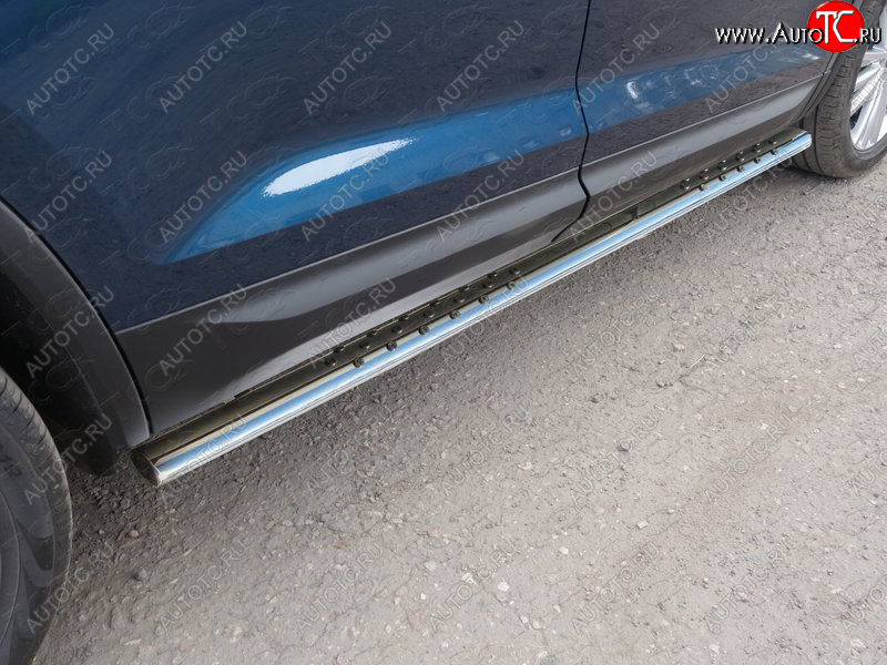 31 399 р. Пороги овальные с проступью 75х42 мм ТСС Тюнинг  Skoda Kodiaq  NU7 (2017-2021) дорестайлинг (серые)  с доставкой в г. Керчь
