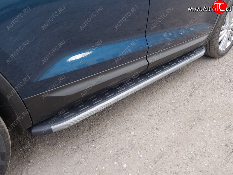 21 999 р. Пороги алюминиевые с пластиковой накладкой ТСС Тюнинг  Skoda Kodiaq  NU7 (2017-2021) дорестайлинг (карбон серые)  с доставкой в г. Керчь