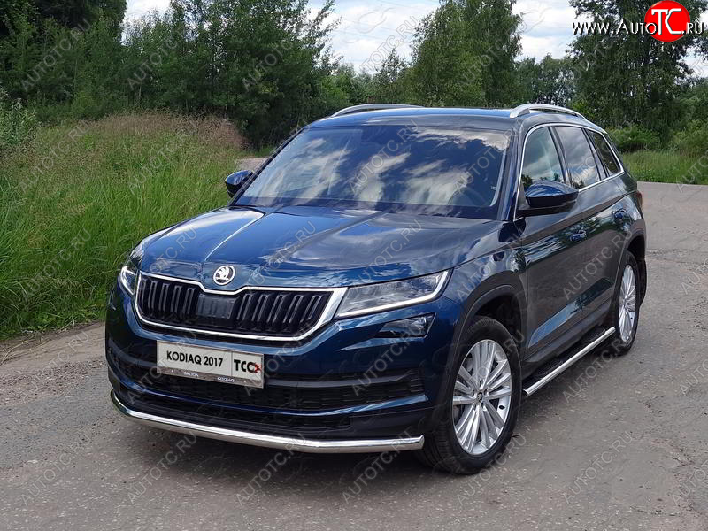 17 649 р. Защита переднего бампера нижняя d60,3 мм ТСС Тюнинг  Skoda Kodiaq  NU7 (2017-2021) дорестайлинг (нержавейка)  с доставкой в г. Керчь