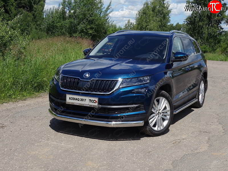 20 699 р. Защита переднего бампера нижняя овальная 75х42 мм ТСС Тюнинг  Skoda Kodiaq  NU7 (2017-2021) дорестайлинг (нержавейка)  с доставкой в г. Керчь
