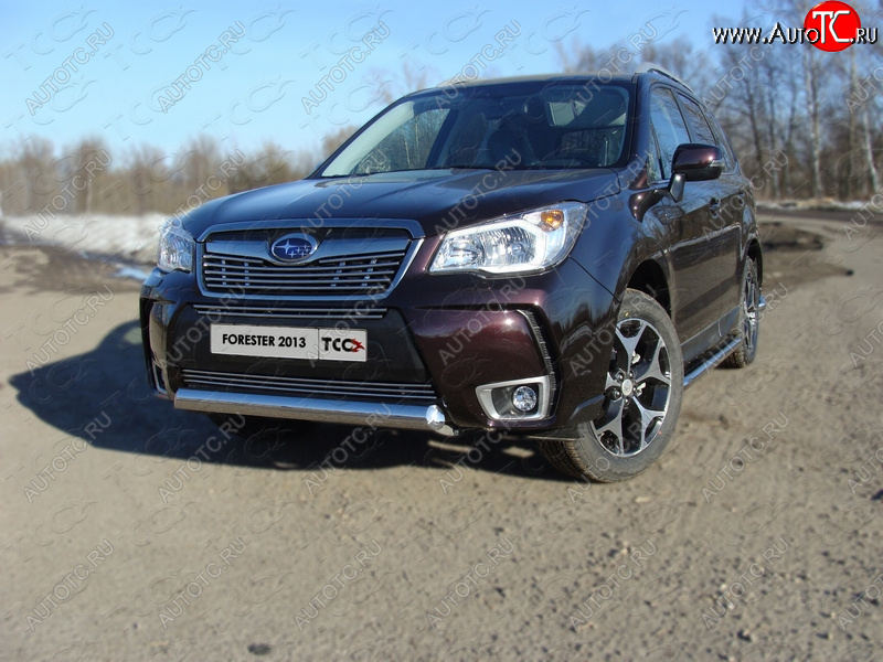 17 299 р. Защита переднего бампера овальная короткая 75х42 мм ТСС тюнинг Subaru Forester SJ дорестайлинг (2012-2016) (нержавейка)  с доставкой в г. Керчь