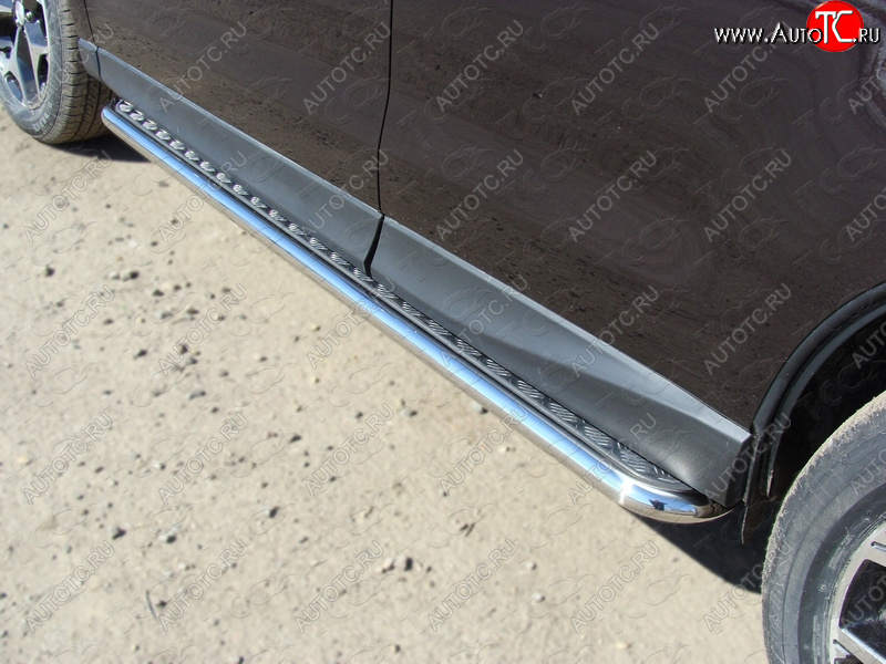 27 849 р. Пороги с площадкой 42,4 мм ТСС Тюнинг  Subaru Forester  SJ (2012-2016) дорестайлинг (серый)  с доставкой в г. Керчь