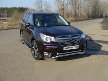 Защита переднего бампера нижняя двойная 60,3*42,4 мм спорт ТСС Тюнинг Subaru Forester  SJ (2012-2016) дорестайлинг (нержавейка)