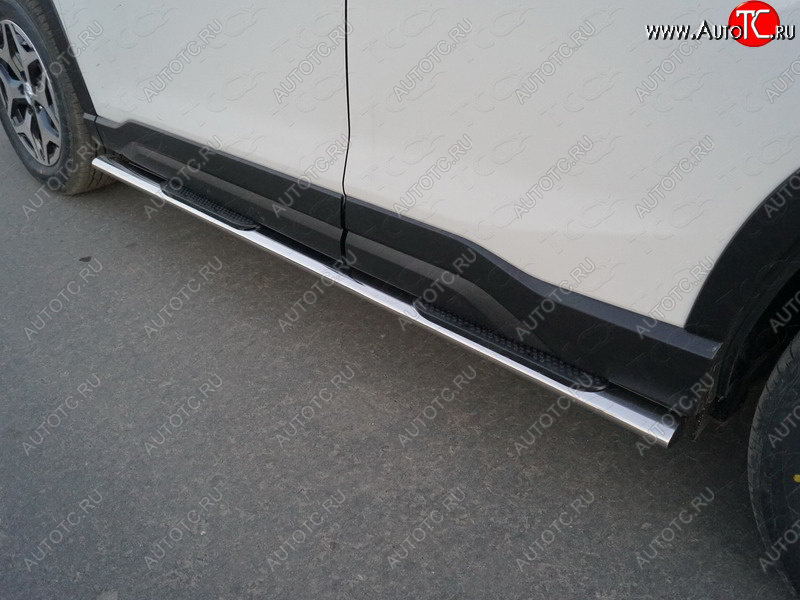 31 399 р. Пороги овальные с накладкой 75х42 мм ТСС Тюнинг  Subaru Forester  SK/S14 (2018-2021) дорестайлинг (серые)  с доставкой в г. Керчь