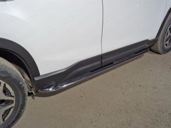 Пороги овальные гнутые с накладкой 75х42 мм ТСС Тюнинг Subaru Forester  SK/S14 (2018-2021) дорестайлинг (серые)