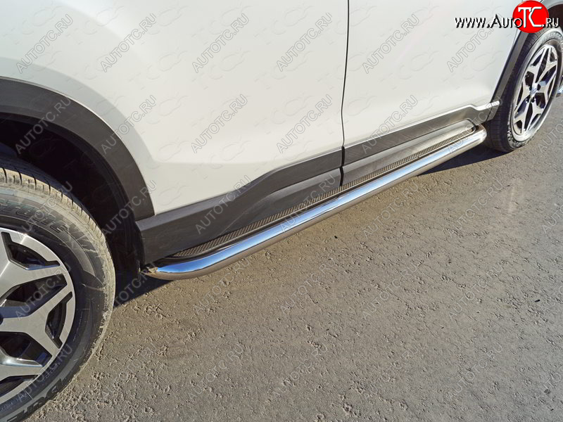 42 999 р. Пороги с площадкой 60,3 мм ТСС Тюнинг  Subaru Forester  SK/S14 (2018-2021) дорестайлинг (нержавейка)  с доставкой в г. Керчь