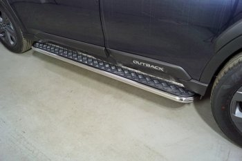 Пороги с площадкой 42,4 мм ТСС Тюнинг Subaru Outback  BT (2019-2025) универсал (серые)