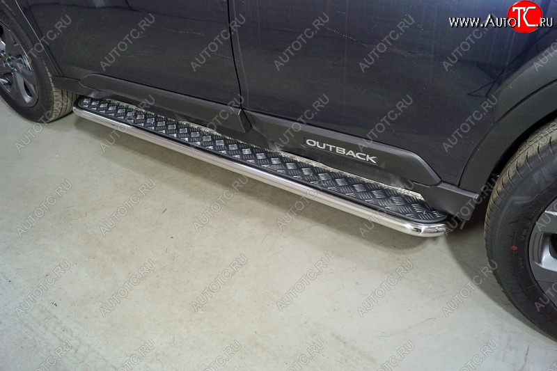 30 099 р. Пороги с площадкой 42,4 мм ТСС Тюнинг  Subaru Outback  BT (2019-2025) универсал (серые)  с доставкой в г. Керчь