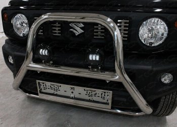 Защита переднего бампера кенгурин высокий с фарами 60,3*75 мм ТСС Тюнинг Suzuki Jimny JB64 (2018-2025) (нержавейка)