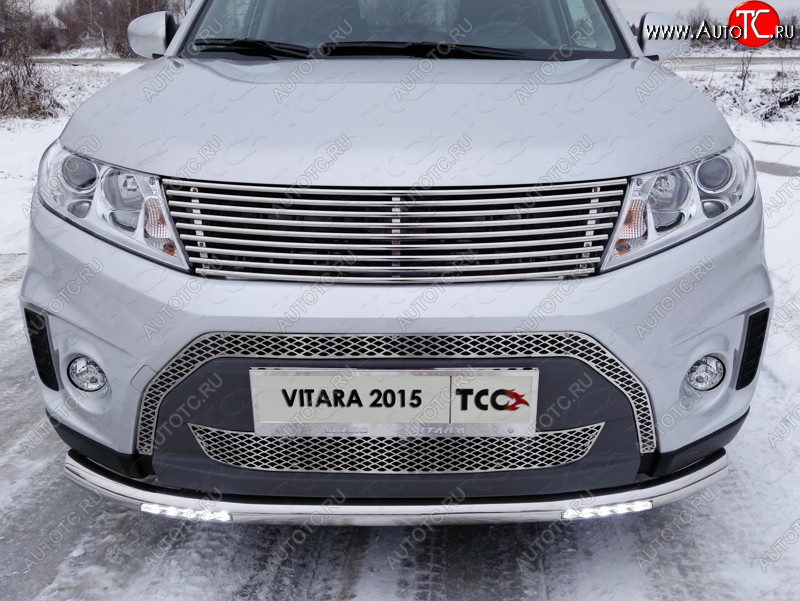 10 299 р. Декоративная вставка переднего бампера ТСС Тюнинг Suzuki Vitara LY дорестайлинг (2015-2019) (d 12 мм)  с доставкой в г. Керчь