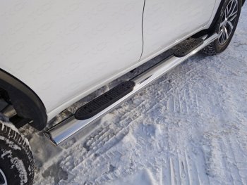 Пороги овальные с накладкой 120х60 мм ТСС Тюнинг Toyota Fortuner  AN160 (2015-2020) дорестайлинг (серые)