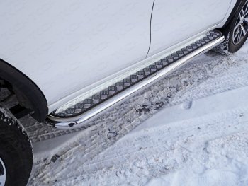 Пороги с площадкой 60,3 мм ТСС Тюнинг Toyota Fortuner  AN160 (2015-2020) дорестайлинг (серые)
