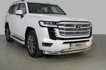 Защита передняя нижняя двойная 76,1*75 мм ТСС Тюнинг Toyota Land Cruiser J300 дорестайлинг (2021-2025) (нержавейка)
