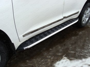 Пороги алюминиевые с пластиковой накладкой ТСС Тюнинг Toyota Land Cruiser  200 (2007-2012) дорестайлинг (серые)