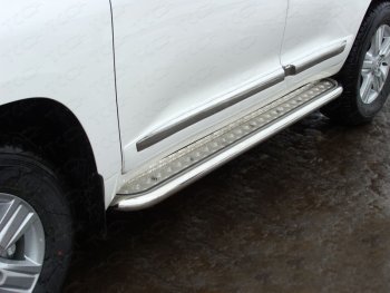 Пороги с площадкой 60,3 мм кроме EXECUTIVE ТСС Тюнинг Toyota Land Cruiser  200 (2015-2021) 2-ой рестайлинг (серые)