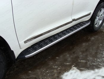 Пороги алюминиевые с пластиковой накладкой кроме EXECUTIVE, ТСС Тюнинг Toyota Land Cruiser  200 (2015-2021) 2-ой рестайлинг (карбон серые)