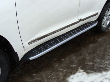 Пороги алюминиевые с пластиковой накладкой (кроме EXECUTIVE) ТСС Тюнинг Toyota Land Cruiser  200 (2015-2021) 2-ой рестайлинг (карбон серебро)