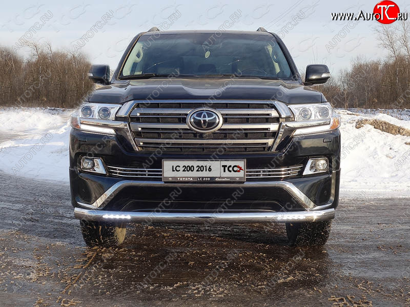 51 999 р. Защита передняя нижняя овальная длинная с ДХО 75х42 мм EXECUTIVE ТСС Тюнинг  Toyota Land Cruiser  200 (2015-2021) 2-ой рестайлинг (нержавейка)  с доставкой в г. Керчь