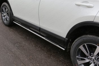 Пороги овальные с накладкой 75х42 мм ТСС Тюнинг Toyota RAV4  XA40 (2015-2019) 5 дв. рестайлинг (серые)