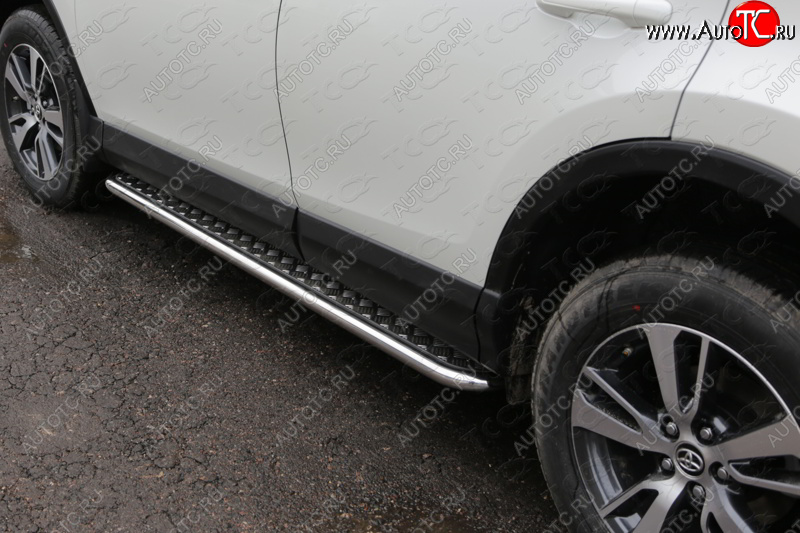 27 849 р. Пороги с площадкой 42,4 мм ТСС Тюнинг  Toyota RAV4  XA40 (2015-2019) 5 дв. рестайлинг (серые)  с доставкой в г. Керчь
