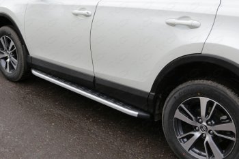Пороги алюминиевые с пластиковой накладкой ТСС Тюнинг Toyota RAV4  XA40 (2015-2019) 5 дв. рестайлинг (серые)