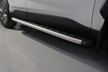 Пороги алюминиевые с пластиковой накладкой ТСС Тюнинг Toyota RAV4  XA50 (2018-2025) 5 дв. дорестайлинг (серые)