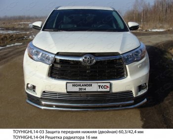 Декоративная вставка переднего бампера ТСС Тюнинг Toyota Highlander XU50 дорестайлинг (2013-2017) (d 12 мм)