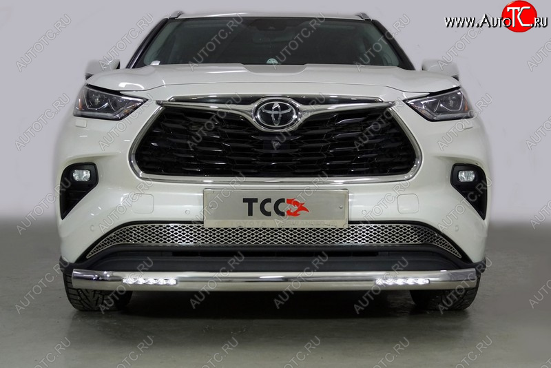 44 999 р. Защита передняя нижняя овальная с ДХО 75х42 мм ТСС Тюнинг  Toyota Highlander  XU70 (2020-2025) (нержавейка)  с доставкой в г. Керчь