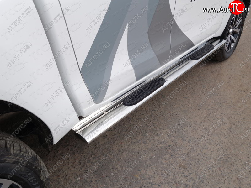 43 949 р. Пороги овальные с накладкой 120*60 мм ТСС Тюнинг Toyota Hilux AN120 дорестайлинг (2016-2020) (серые)  с доставкой в г. Керчь