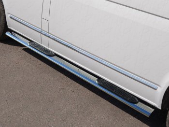Пороги овальные с накладкой 120*60 мм ТСС Тюнинг Volkswagen Caravelle  T6 (2015-2019) дорестайлинг (серые)