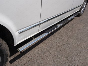 Пороги овальные с накладкой 75х42 мм ТСС Тюнинг Volkswagen Caravelle  T6 (2015-2019) дорестайлинг (серые)