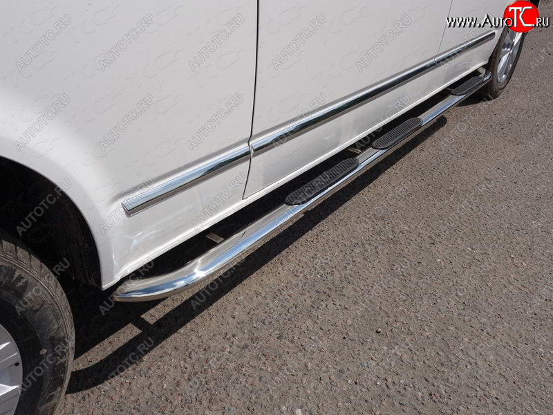 46 749 р. Пороги овальные гнутые с накладкой 75х42 мм ТСС Тюнинг Volkswagen Caravelle T6 дорестайлинг (2015-2019) (серые)  с доставкой в г. Керчь
