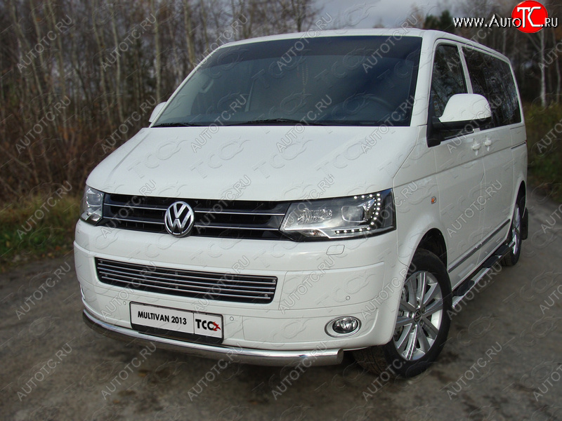 23 899 р. Защита переднего бампера нижняя овальная 75х42 мм ТСС Тюнинг  Volkswagen Multivan  T5 (2009-2015) рестайлинг (нержавейка)  с доставкой в г. Керчь