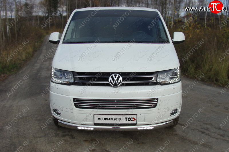 48 999 р. Защита передняя нижняя овальная с ДХО 75х42 мм ТСС Тюнинг  Volkswagen Multivan  T5 (2009-2015) рестайлинг (нержавейка)  с доставкой в г. Керчь