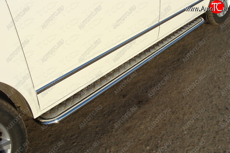 36 999 р. Пороги с площадкой 42,4 мм ТСС Тюнинг  Volkswagen Multivan  T6 (2016-2019) дорестайлинг (серые)  с доставкой в г. Керчь