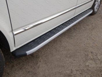 Пороги алюминиевые с пластиковой накладкой ТСС Тюнинг Volkswagen Multivan  T6 (2016-2019) дорестайлинг (серые)