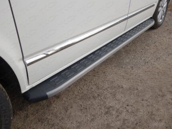 Пороги алюминиевые с пластиковой накладкой ТСС Тюнинг Volkswagen Multivan  T6 (2016-2019) дорестайлинг (карбон серые)