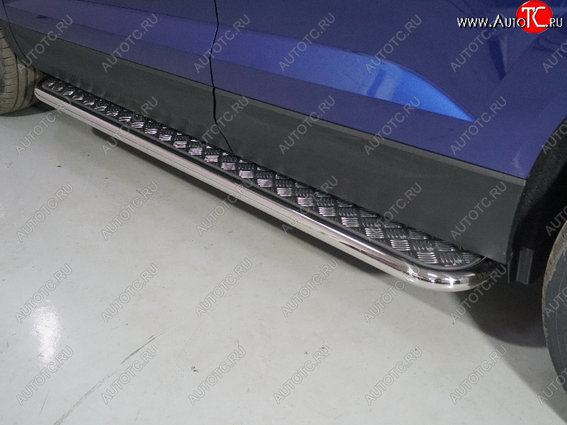 32 199 р. Пороги с площадкой 42,4 мм ТСС Тюнинг  Volkswagen Taos (2020-2022) (серые)  с доставкой в г. Керчь