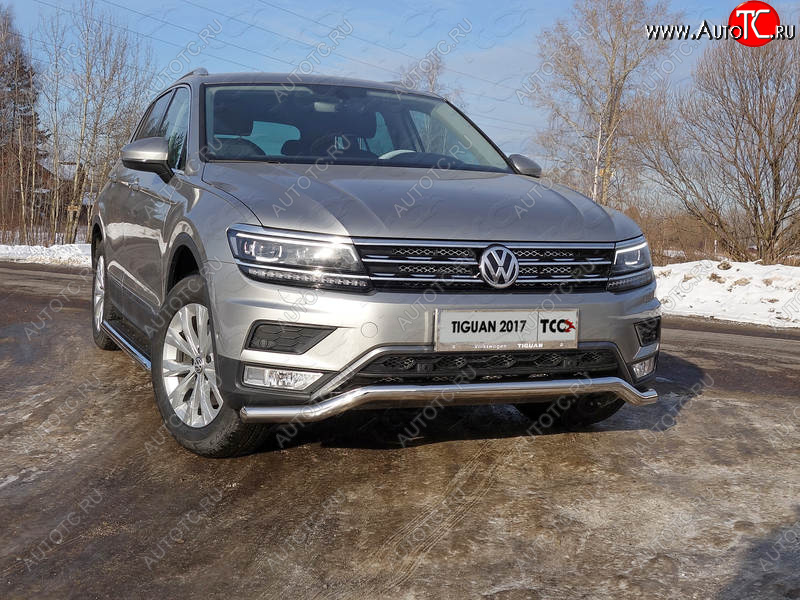 17 649 р. Защита переднего бампера нижняя d60,3 мм ТСС Тюнинг Volkswagen Tiguan Mk2 дорестайлинг (2016-2020) (нержавейка)  с доставкой в г. Керчь