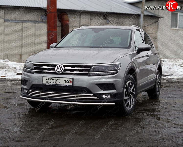 16 699 р. Защита переднего бампера нижняя d42,4 мм ТСС Тюнинг Volkswagen Tiguan Mk2 дорестайлинг (2016-2020) (нержавейка)  с доставкой в г. Керчь