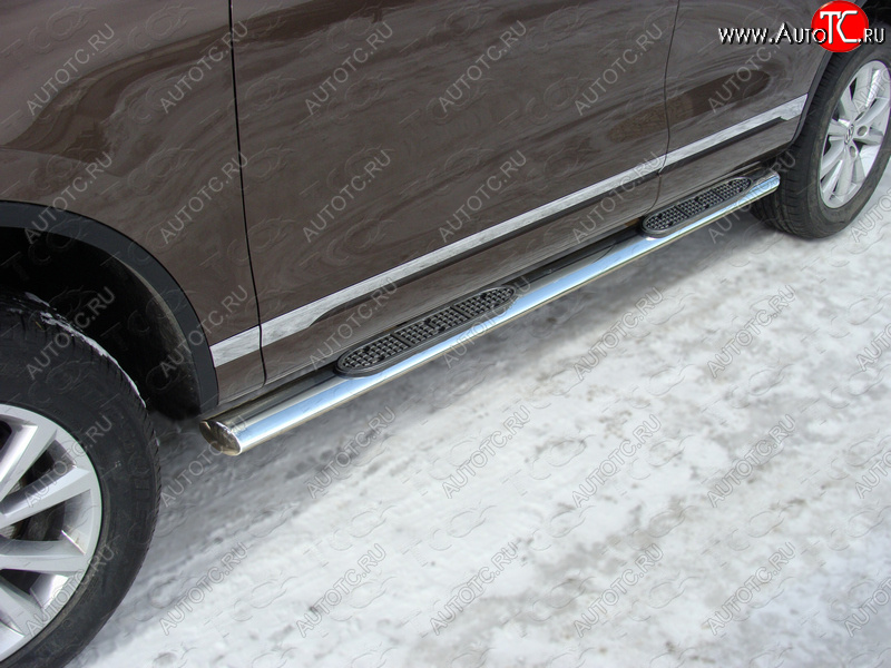 43 949 р. Пороги овальные с накладкой 120*60 мм ТСС Тюнинг Volkswagen Touareg NF рестайлинг (2014-2018) (серые)  с доставкой в г. Керчь